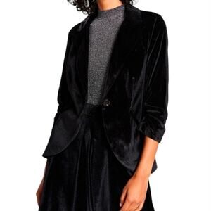 ModCloth Fine And Sandy 3/4 Length Lined Velour Velvet Blazer, Size 2X